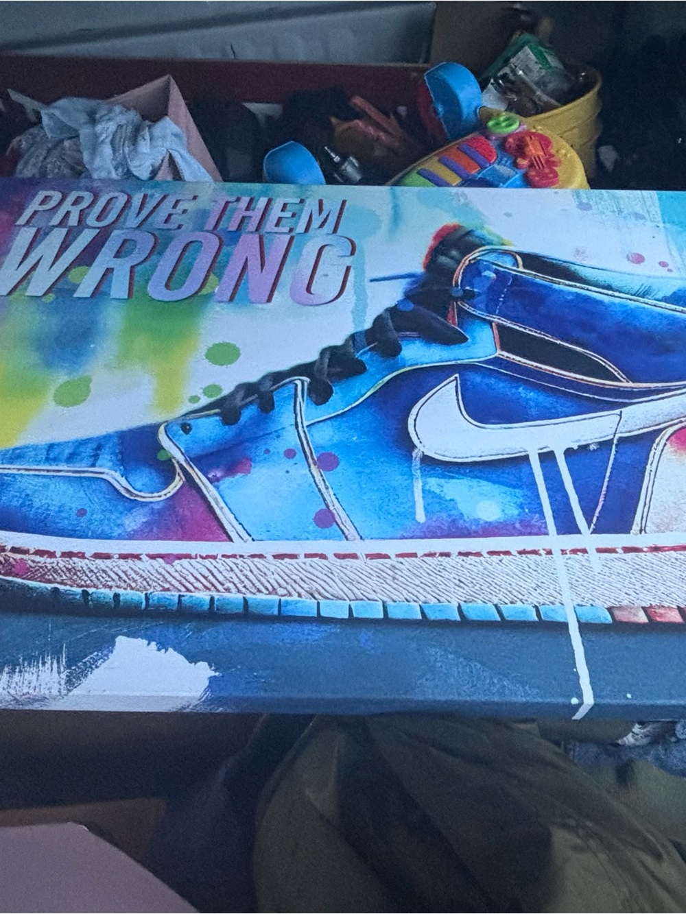 Sneaker Wall Art Canvas - 'Prove Them Wrong' Blue Shoe Print Large